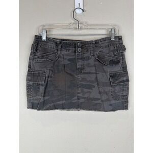 London Jean Camouflage Cargo Mini Skirt Grey‎ Olive Cotton Raw Hem Size 8 29R